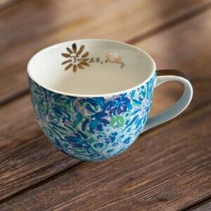 Lilly Pulitzer Ceramic Floral Blue Teal White Tea Cup